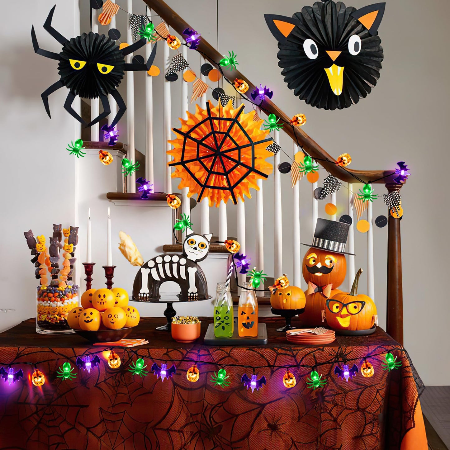 Halloween Lights Outdoor Indoor 20FT 30 LED 3D Pumpkin Bat Spider Battery Operated Halloween String Lights with Timer, 8 Light Modes Waterproof Halloween Decorations Lights for Yard Window Party Decor