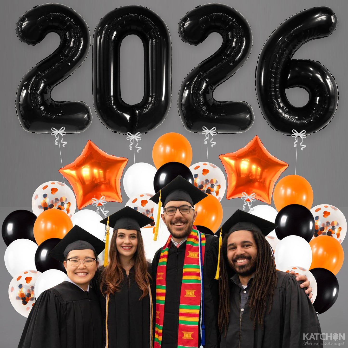 Graduation Decorations 2026 | Black 2026 Balloons Set, Giant 40 Inch - Pack of 34 | Orange and Black Graduation Balloons 2026 | Grad Decorations 2026 Kit, Graduation Decorations Class of 2026, KatchOn
