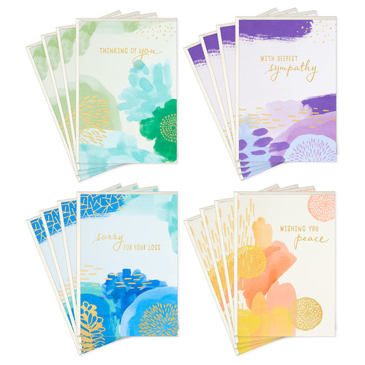 Sympathy Cards Assortment, Abstract Watercolor (16 Assorted Thinking of You Cards with Envelopes)