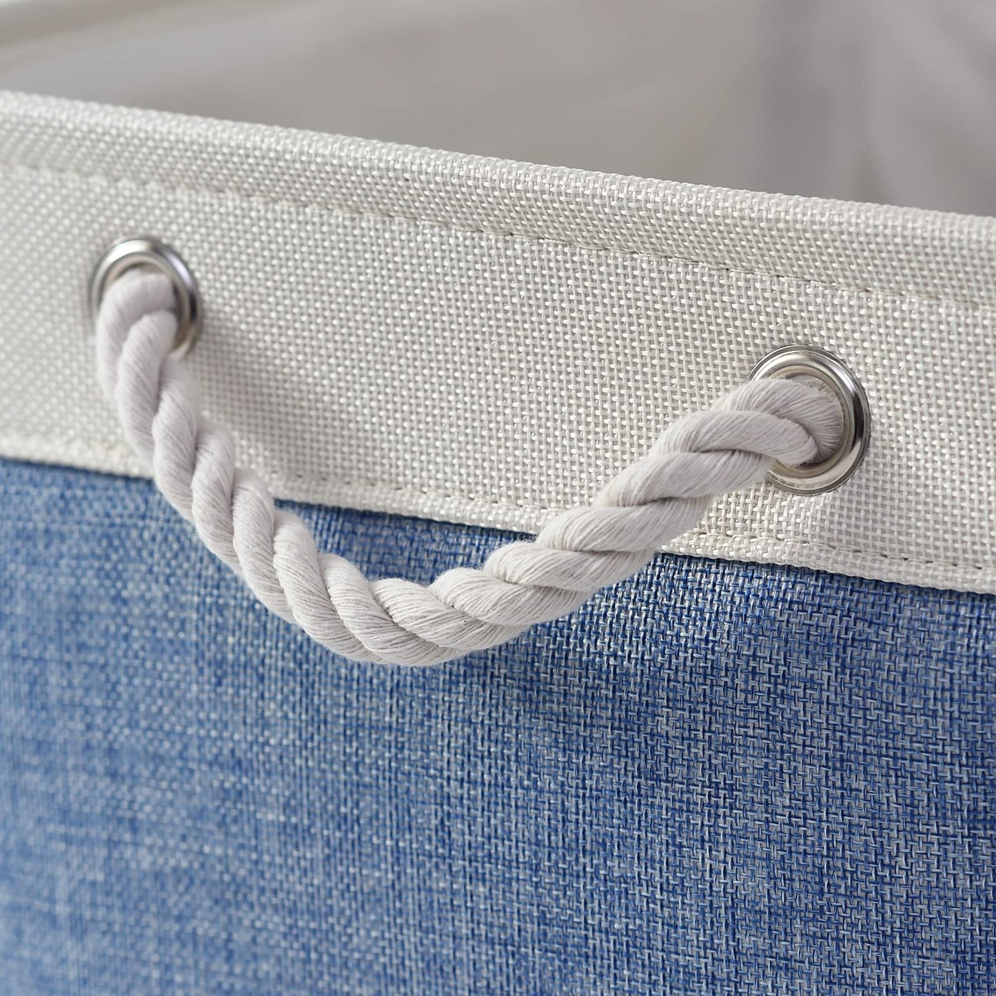 TcaFmac Storage Basket for Organizing - Large 4 Pack Fabric Storage Bins Baskets for Shelves with Ropes, Foldable Storage Cubes for Closet Cloth Toy (White & Blue16x12x8 inch)