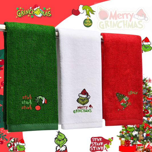 Malldii Large Size Christmas Hand Towels 16" x 27", 100% Pure Cotton Bathroom Decorative Towels Washcloths Kitchen Merry Christmas Towels Perfect Christmas Decor, Pack of 3