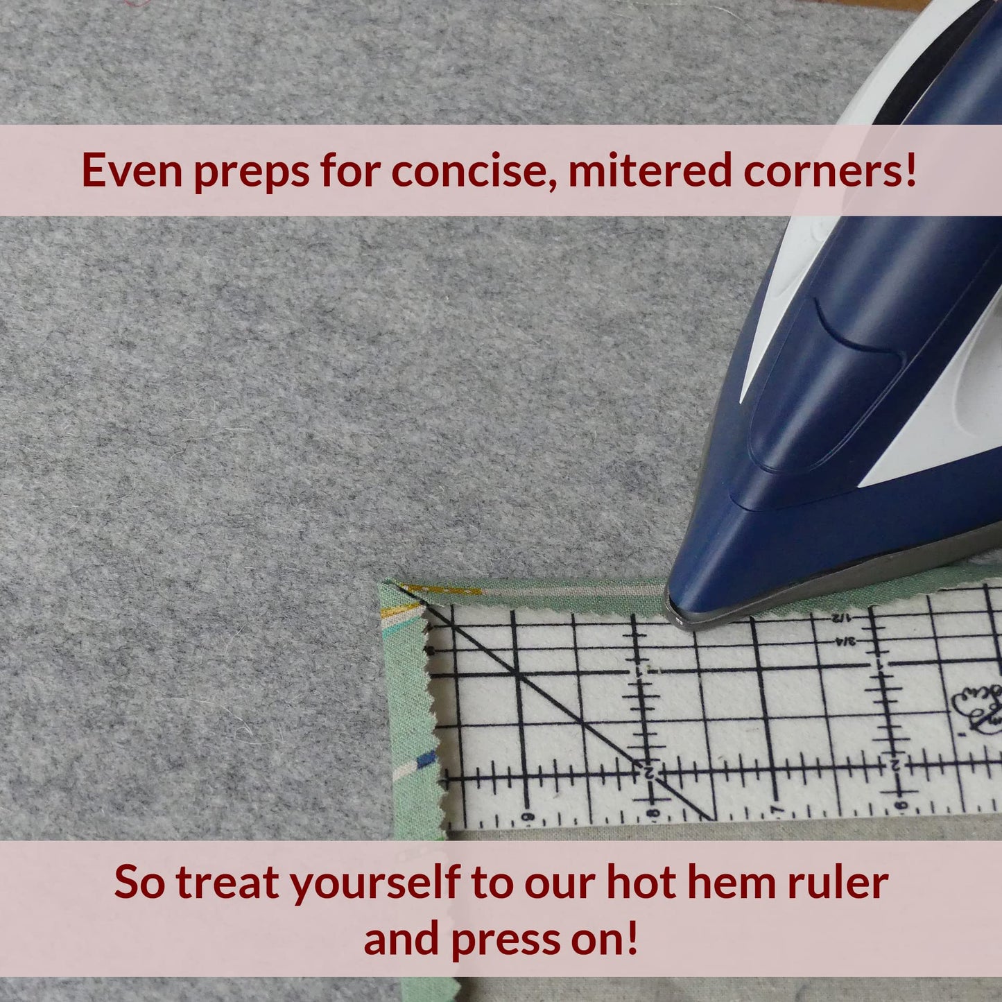 Madam Sew Hot Hem Ruler for Sewing and Quilting – Non-Slip Ironing Hot Ruler and Pleats with Dry or Steam Iron on Quilt Blocks and Clothes - 10" x 2.5" Hem Gauge