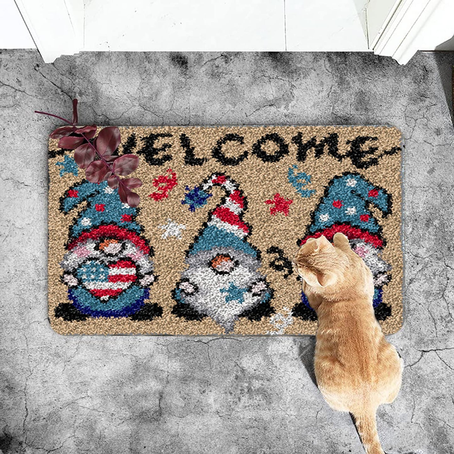 TEZKIM Latch Hook Kits for Adults Kids Christmas Rug Making Kits with Printed Canvas Carpet Tapestry Kits DIY Needlework Doormat Creative Gift Home Decoration 20.5Inch X13.8Inch (Beige)