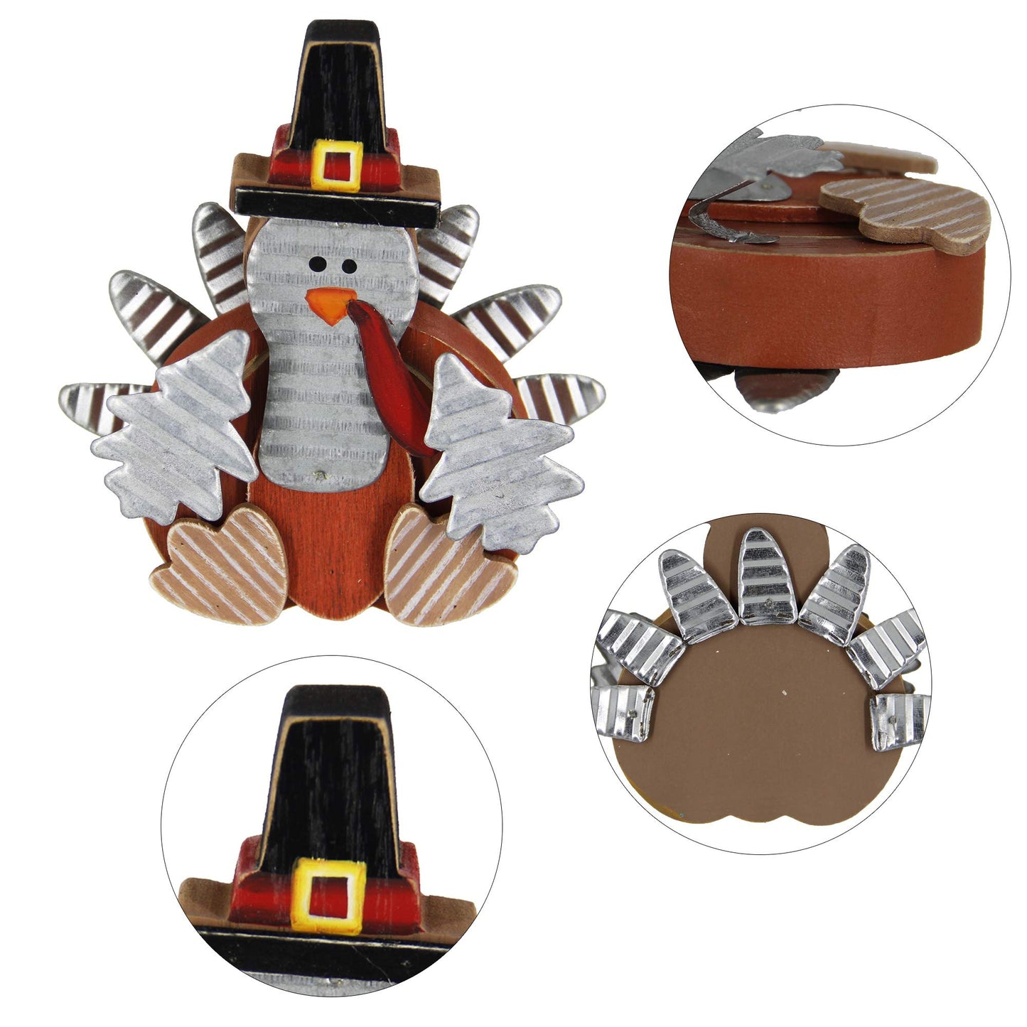 2 Pack Thanksgiving Turkey Decorations, Wooden Turkey Figurines Table Decor for Office Bedroom Kitchen, Indoor Harvest Fall Decorations for Home