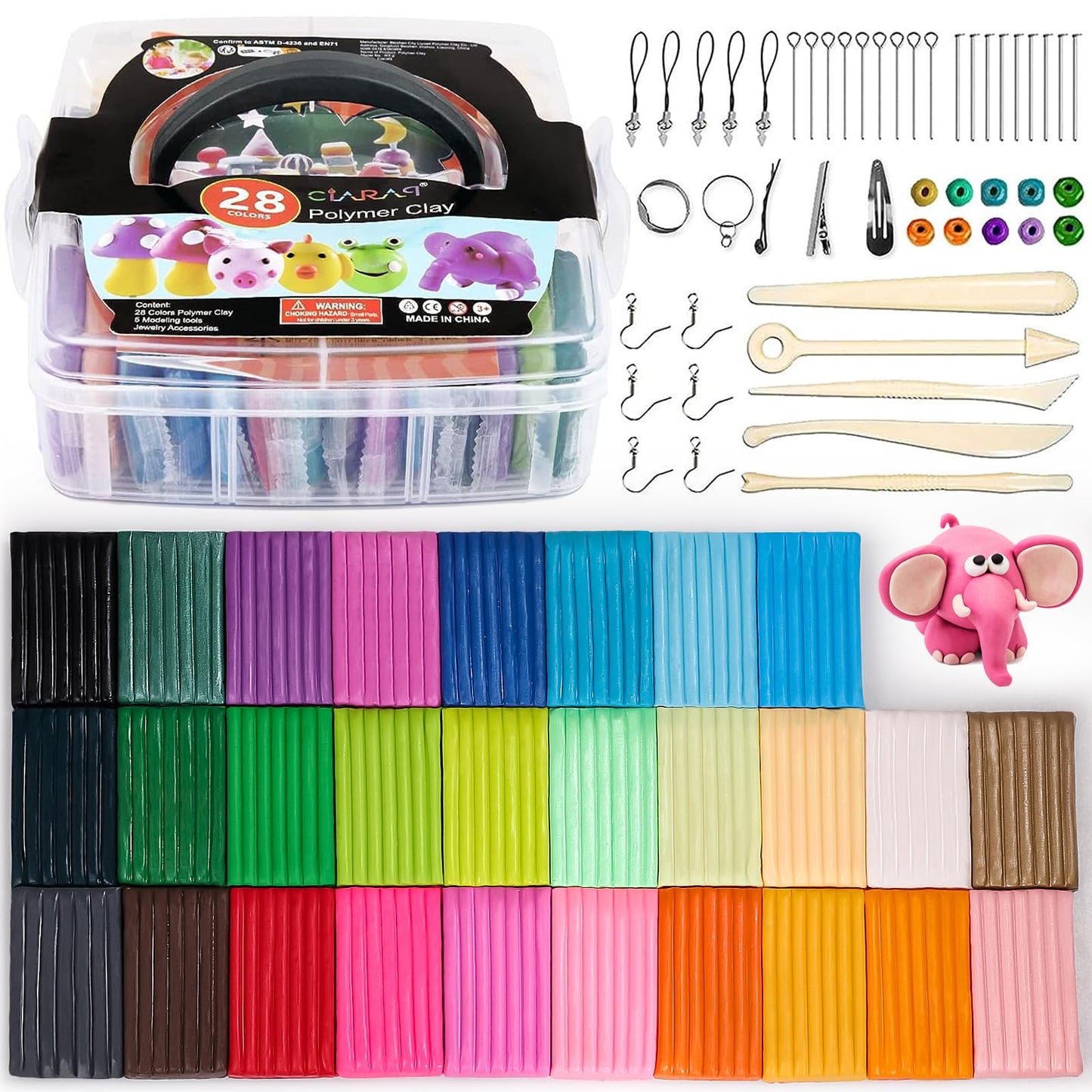 Polymer Clay Starter kit, Oven Bake Modeling Clay with Sculpting Tools, 28 Colors,1.7 lb