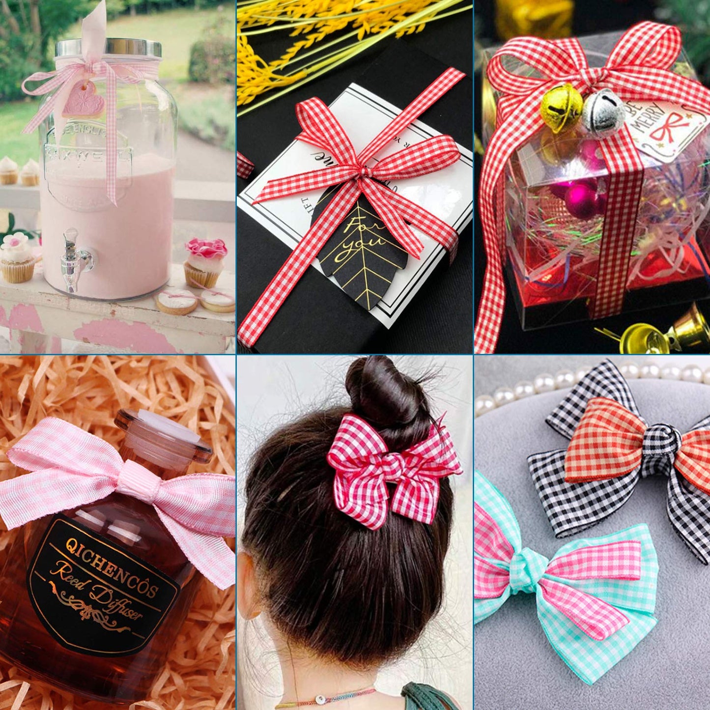 10 Rolls Gingham Checked Polyester Ribbon 3/8 Inch Plaid Tartan Fabric Craft Ribbon Roll for Hair Accessories Craft Wrapping Party Decorations (10 Yards/Roll)