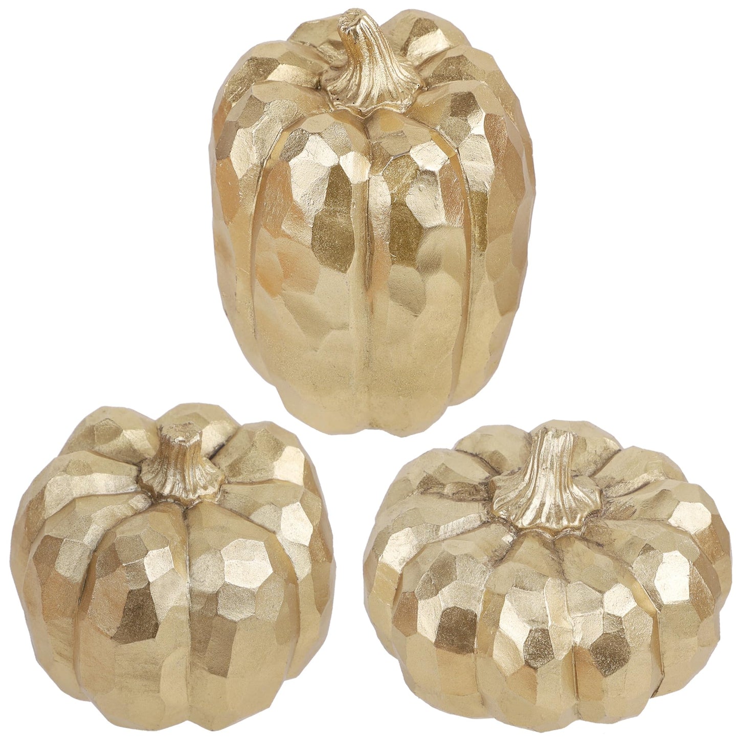 3 Pack Gold Pumpkins Thanksgiving Decorations- Fall Decor for Home, Table, Fireplace Mantel, Office, Elegant Decorative Pumpkin Autumn Indoor Decor