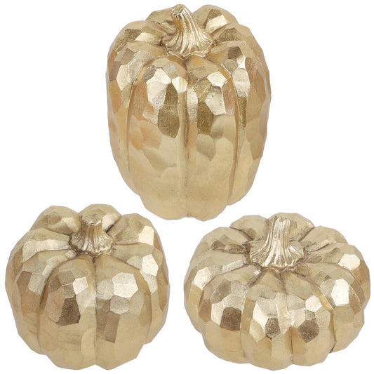 3 Pack Gold Pumpkins Thanksgiving Decorations- Fall Decor for Home, Table, Fireplace Mantel, Office, Elegant Decorative Pumpkin Autumn Indoor Decor