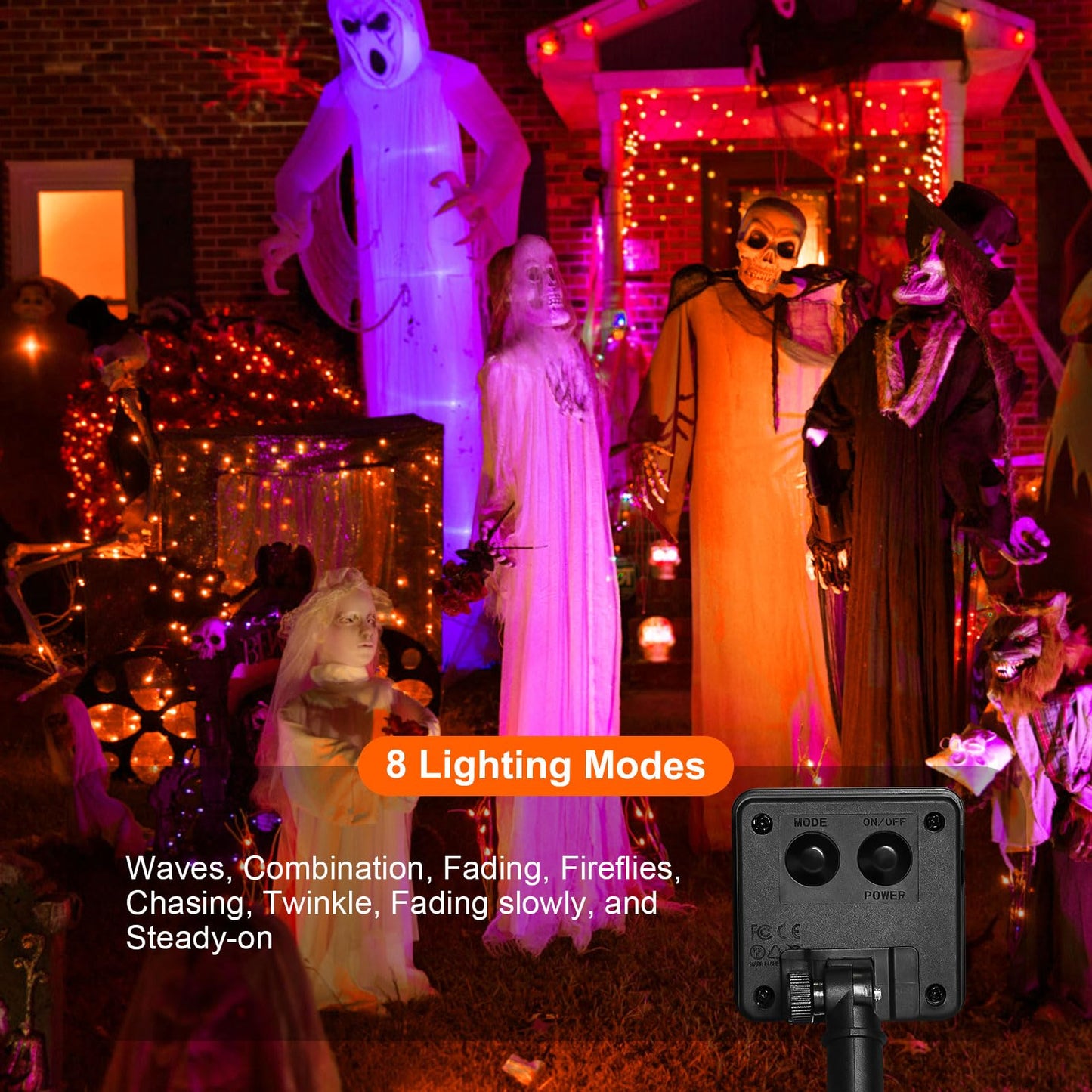 Solar Powered String Lights Outdoor, 2 Pack Total 200 LED 66FT Solar Powered Halloween Decorative Fairy Lights 8 Modes Black Wire for Halloween, Garden, Patio, Party, Yard, Christmas(Orange)