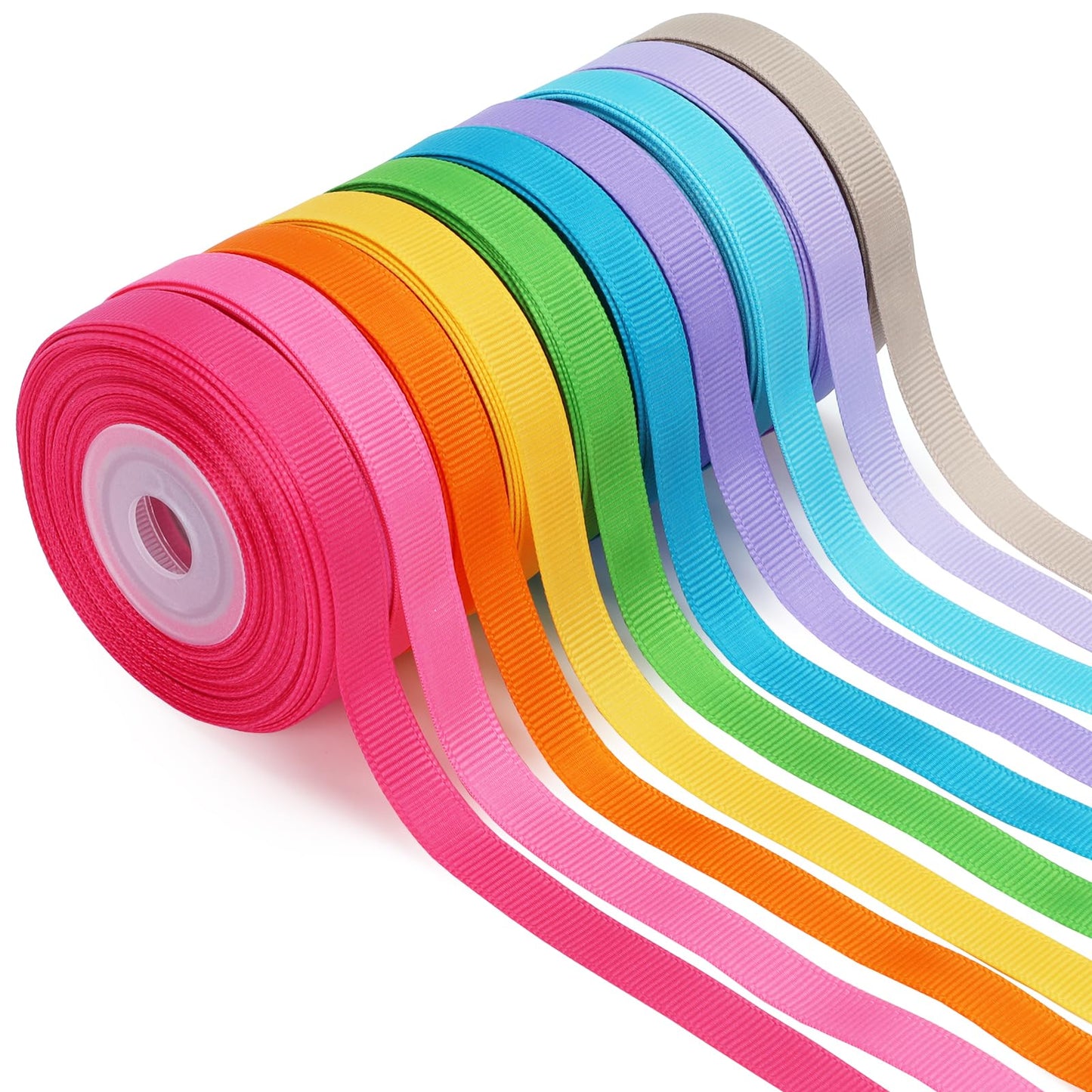 3/8 Inch 100 Yards Grosgrain Ribbon Set 10 Yd/Roll 10 Rolls Spring Easter Craft Ribbon for Gift Wrapping Floral Bouquets Wedding Party Decoration