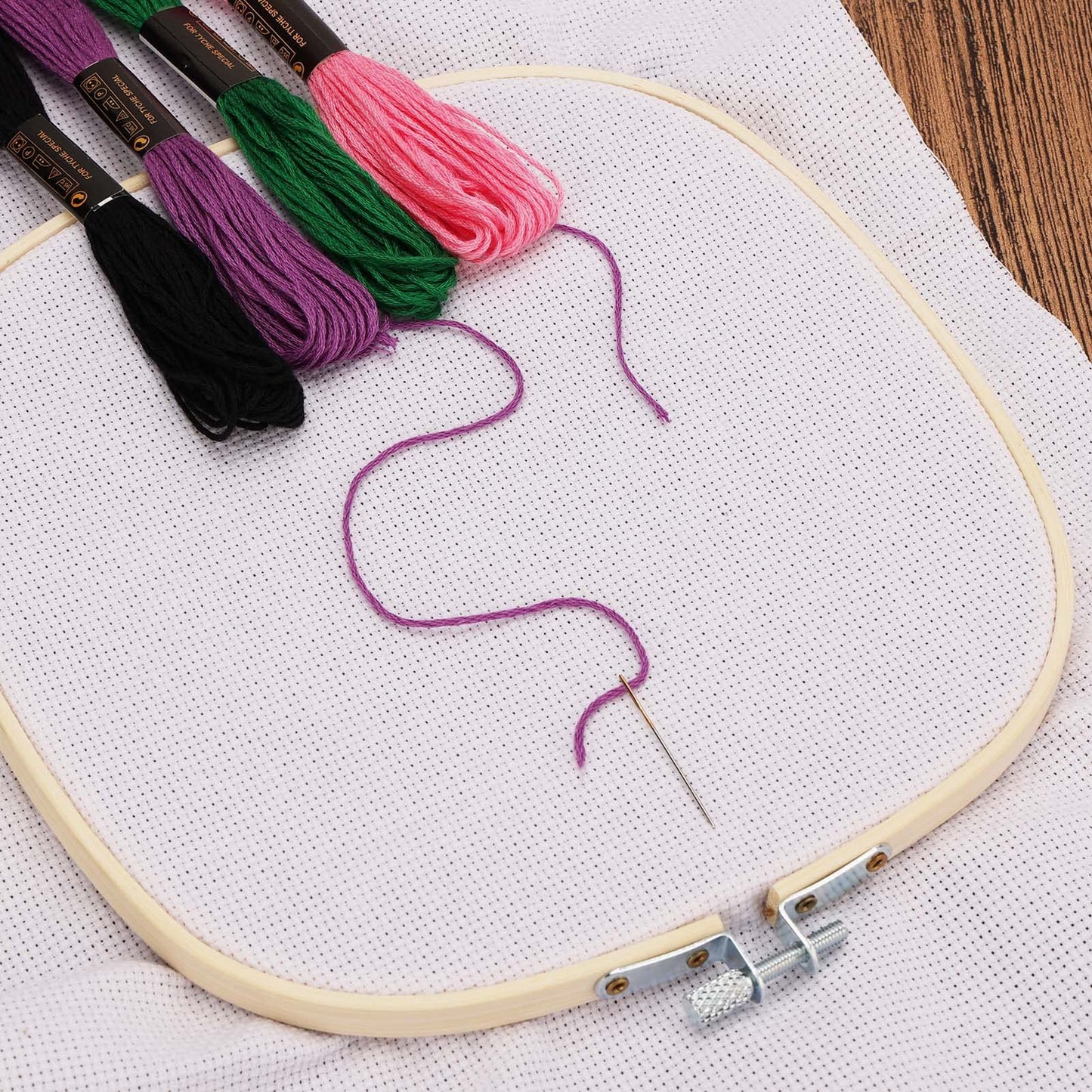 Caydo 3 Pieces 3 Sizes Square Embroidery Hoops Adjustable Circle Cross Stitch Hoop Embroidery Frames for Sewing, Needlework, DIY Embroidery Craft