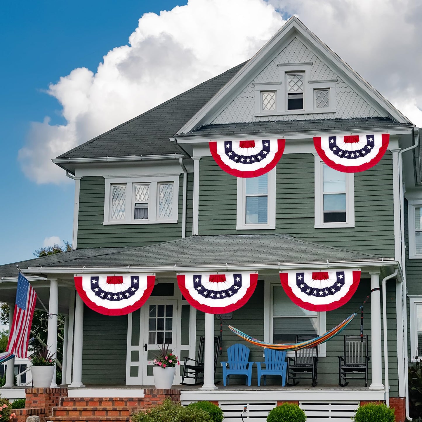 2 × 4 FT 4th of July Decorations, 4 PCS American Pleated Fan Flag, Patriotic Fourth of July Banner, Red White and Blue USA Flag Bunting for Memorial Day Independence Day 250th Anniversary Decor