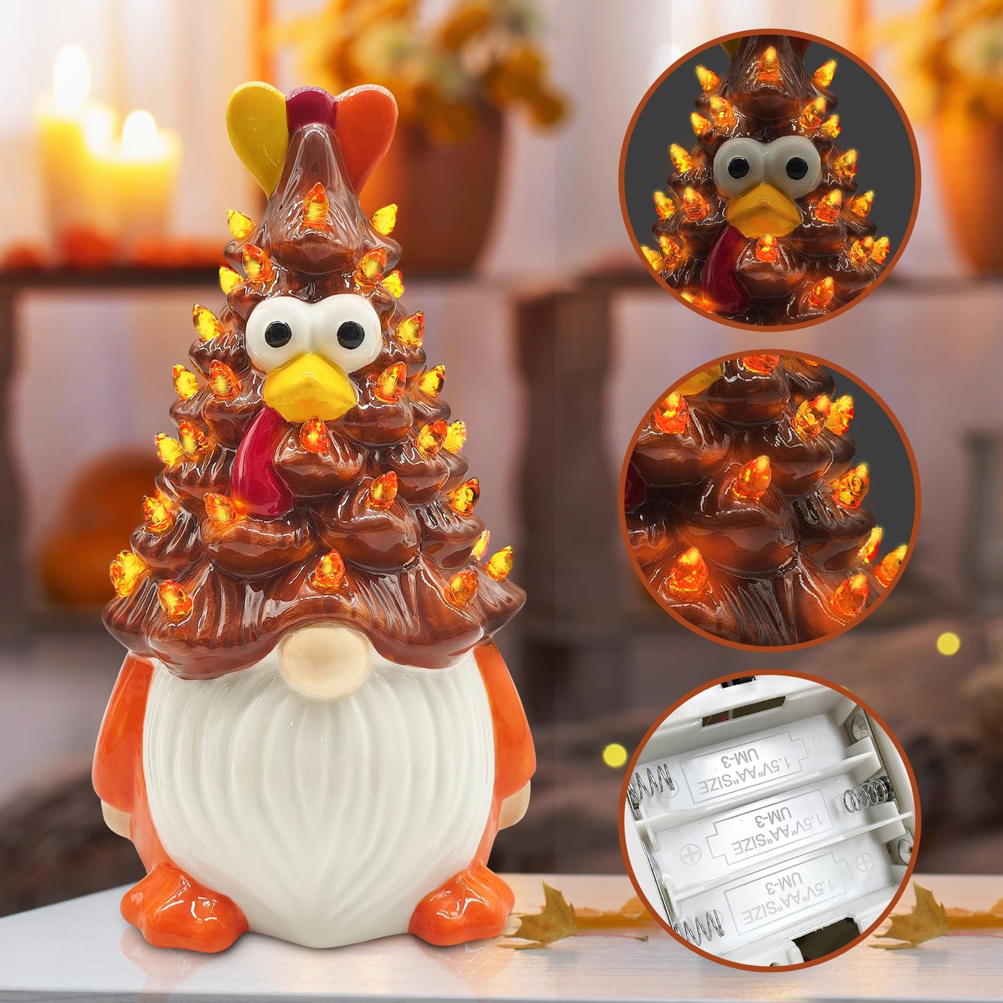 Thanksgiving Decorations, Thanksgiving Gnomes Ceramic Tree Decor, Ceramic Turkey Gnome Tree Decor, Turkey Decorations Indoor