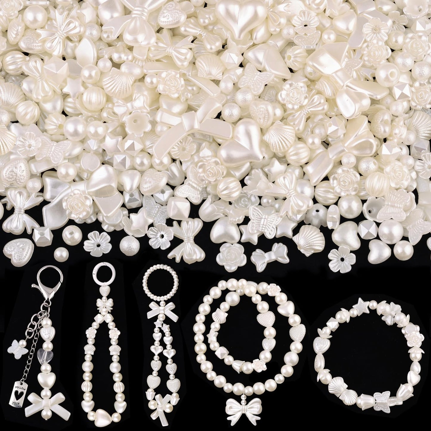 TINKRSTUFF Assorted 270-320PCS Mix ABS Imitation Pearl Beads for Bracelet Making, Bow Butterfly Heart Kawaii Aesthetic Acrylic Beads,Cute Beads for Jewelry Making DIY Necklace Keychain Phone Charms