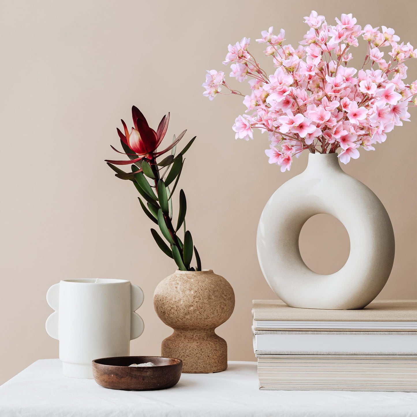 6Pcs Artificial Cherry Blossom Branches Decor Fake Flowers 16" Silk Faux Flowers for Decoration Spring Peach Bouquet Home Wedding Bedroom Party Japanese Garden Table Centerpiece Decor(Pink)