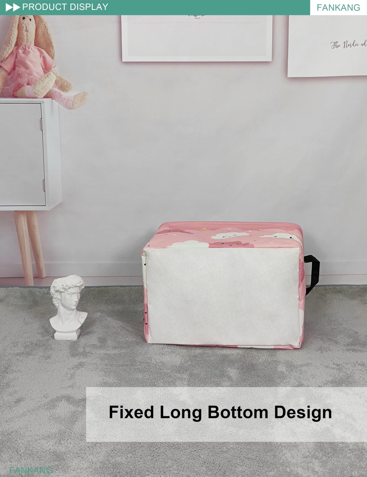 Storage Bins, Nursery Hamper Canvas Laundry Basket Foldable with Waterproof PE Coating Large Storage Baskets for Kids Boys and Girls, Office, Bedroom, Clothes,Toys(Rec-pink cloud ）