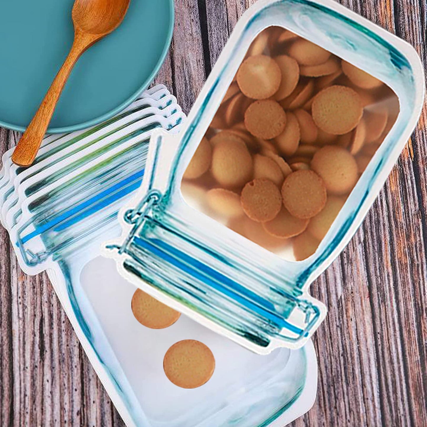 Enkrio 20 Pack Mason Jar Zipper Bags, Reusable Snack Food Storage Bags for Kitchen Sandwich Picnic Organizer