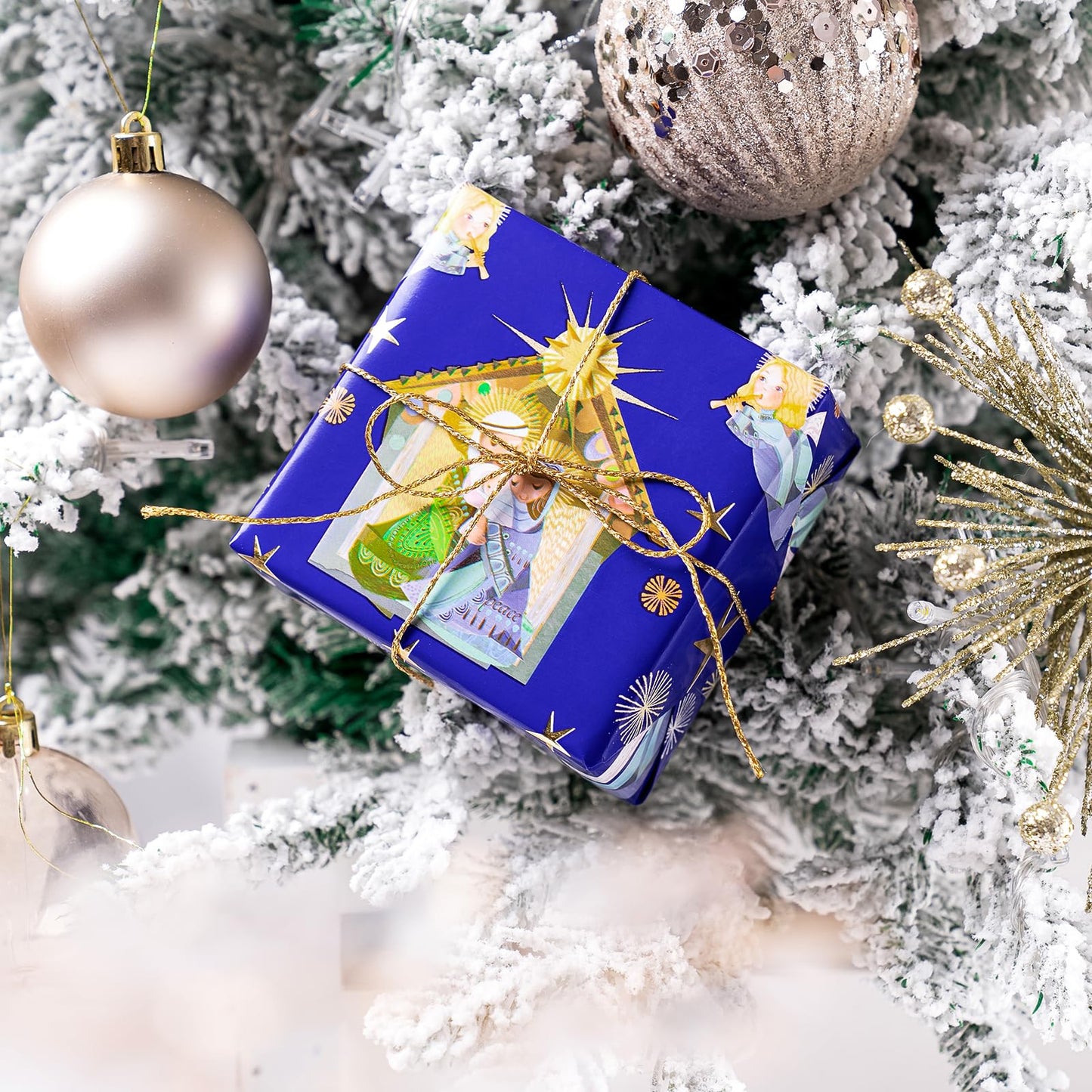 Christmas Wrapping Paper - Mini Roll - 17 Inch x 33 Feet - Blue Little Angel Wrapping Paper for Christmas, Holiday, Party Celebration