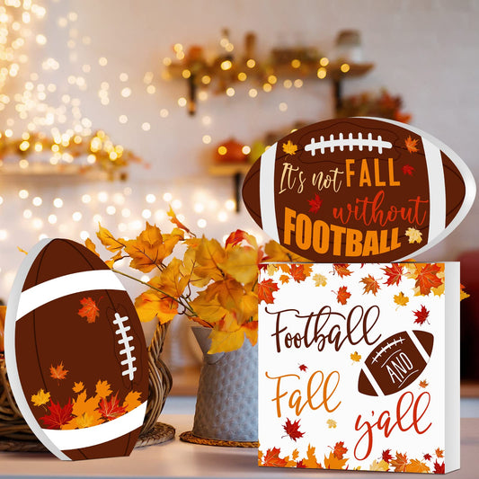 3 Pcs Fall Decor Football Decor Thanksgiving Fall Tiered Tray Decor Orange Maple Wooden Table Centerpieces Farmhouse Rustic Decor Decorative Table Decorations for Autumn Harvest Table Shelf (Classic)