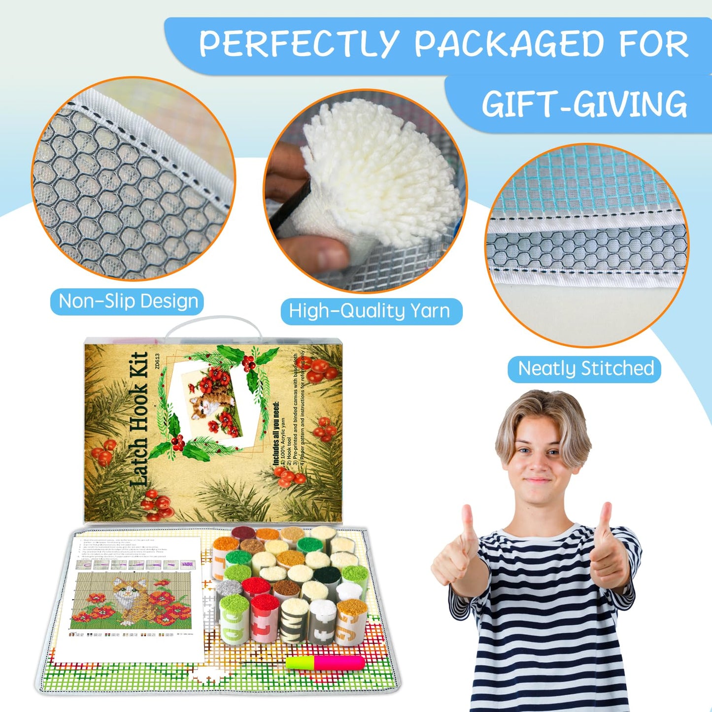 Latch Hook Kit Rug, Latch Hook Kits Cat with Pre-Printed Pattern for Adults and Kids 52X38cm/20.4 Inch X15 Inch