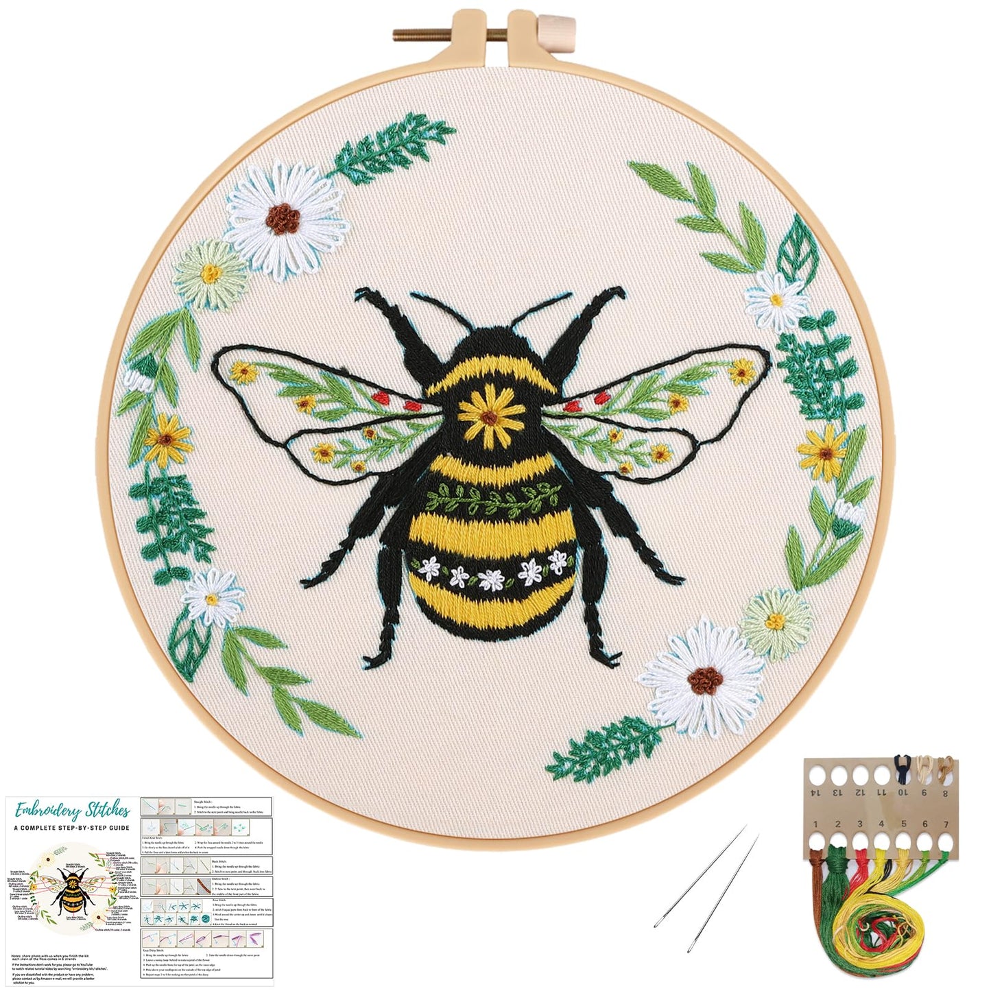 Louise Maelys Bees Embroidery Kits for Beginners, DIY Cross Stitch Starter Craft Kit for Adults Including Cloth with Pattern, Hoop, Needles Instruction and Threads