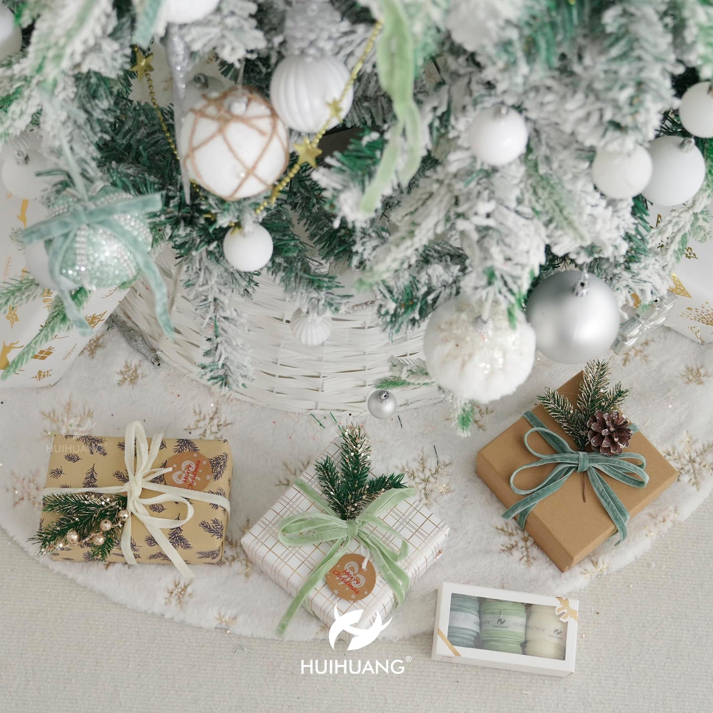 Velvet Ribbon 3/8 inch Double Face Dusty Green/Sage Green/Ivory Velvet Ribbon Set for Gift Wrapping, Christmas Tree Ornaments, Wreath Decor, Invitations, Fall Decor- 15 Yards/Set