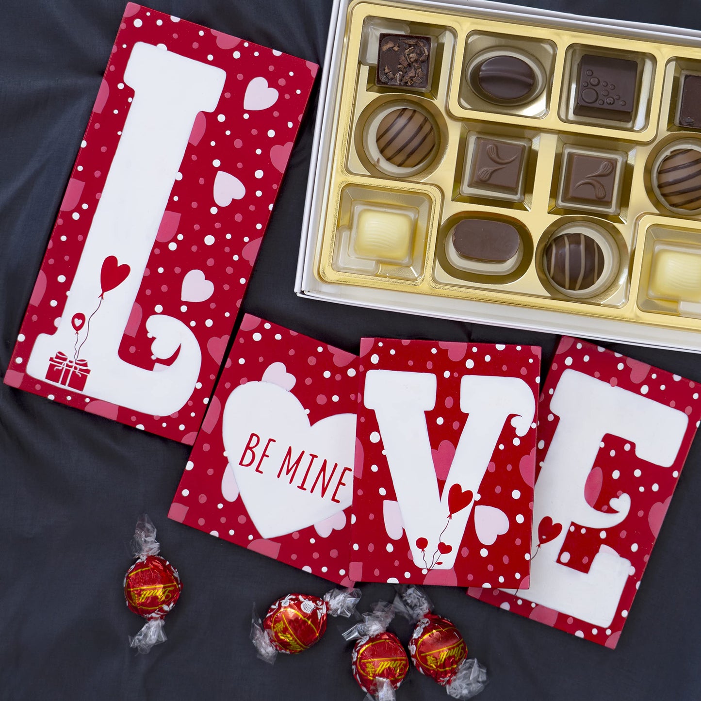Ornativity Red Wooden Love Blocks - Valentine's Day Romantic Heart Wood Letters Block Decoration Sign with Hearts for Mantel Shelf over Fireplace, Table Top, Home and Office Decor 4Pcs