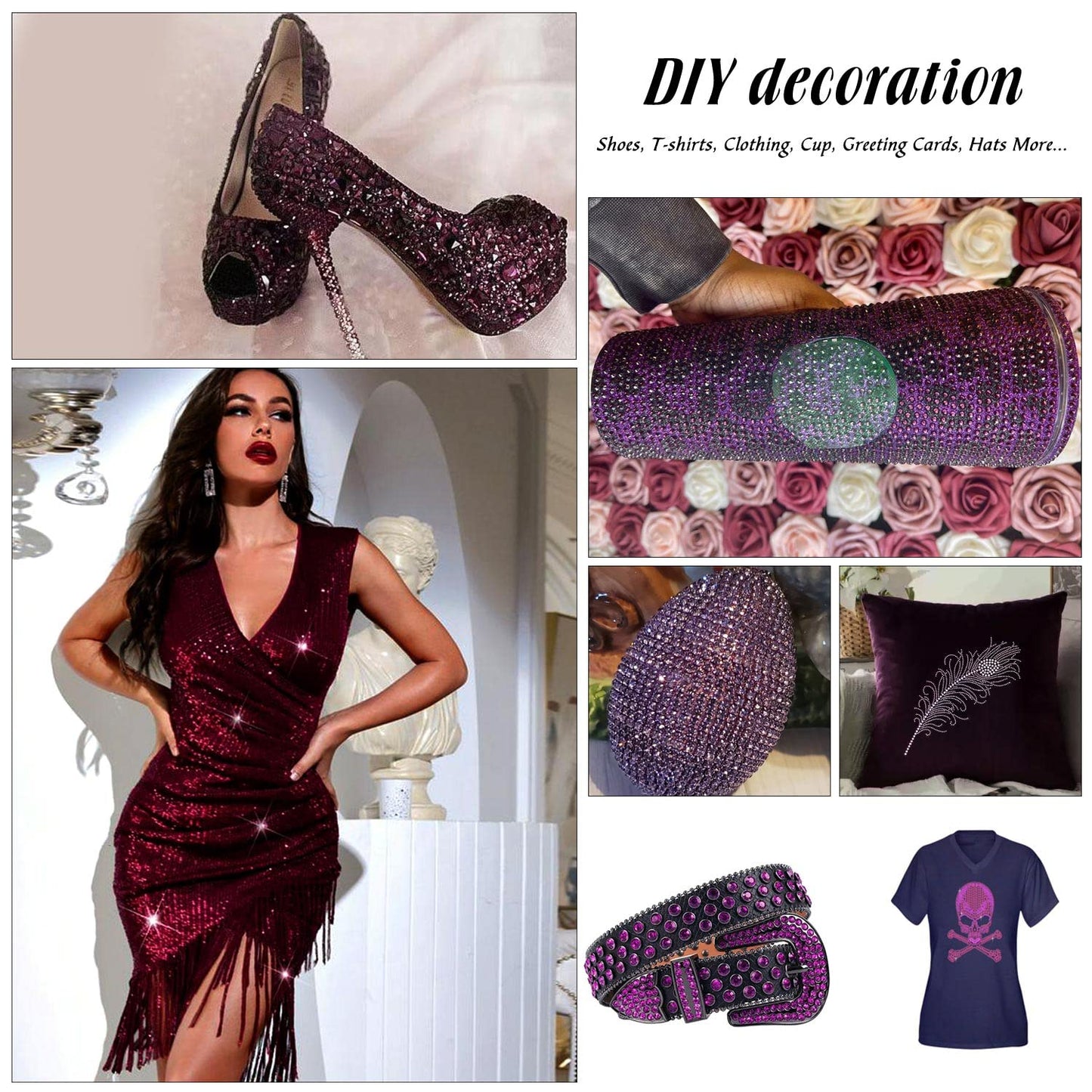 MEIBITE 6796PCS Purple Hotfix Rhinestones Crystal Stones Glass for Fabric Clothes Shirts Sparkly Flat Back Round with Tweezers and Picking Pen (SS6~SS30 Set)