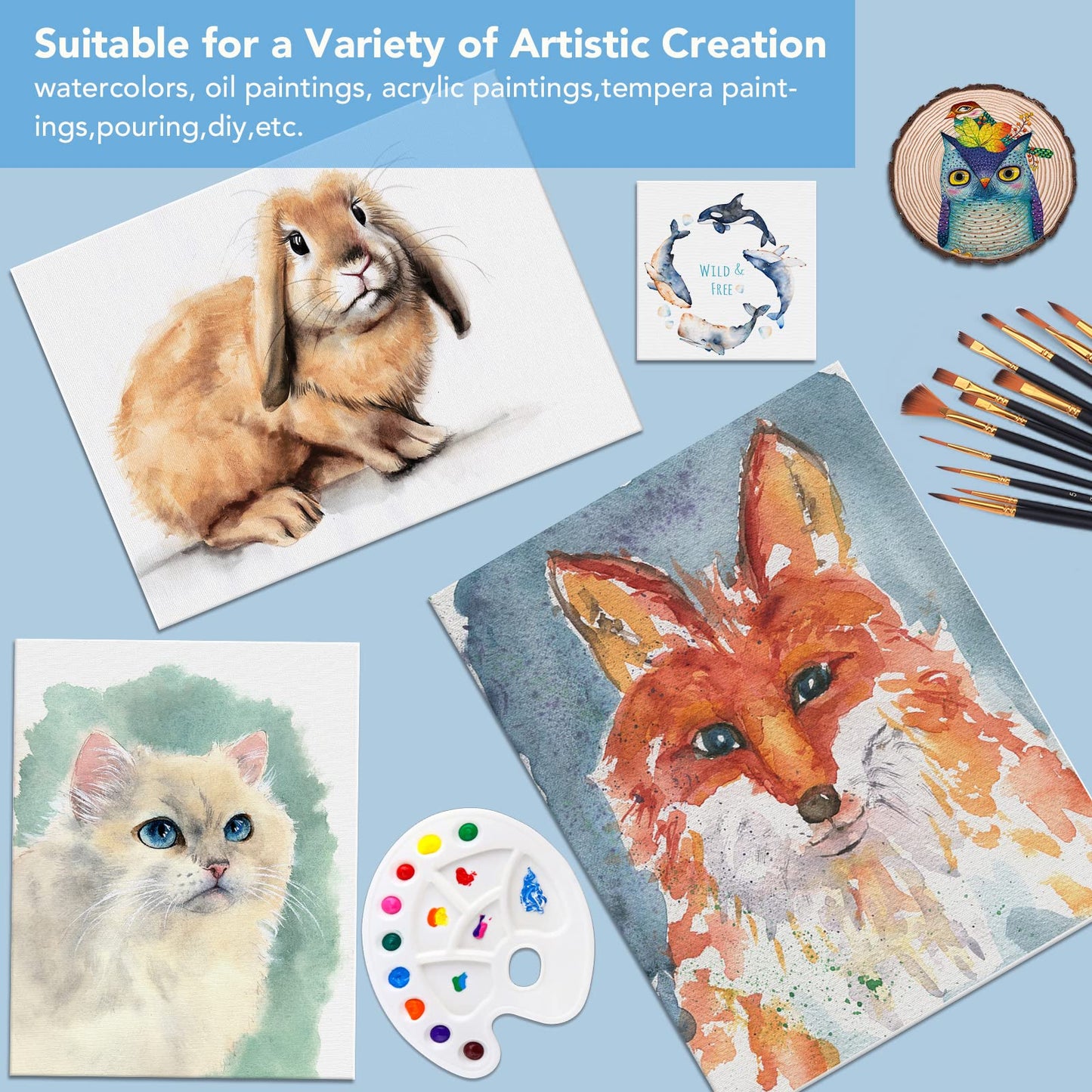 Canvases for Painting 8Pack Painting Canvas with 9x12,8x10,4x6,Canvas Panels for Oil Paint,Watercolor,Acrylic Paint,Gouache and Tempera.