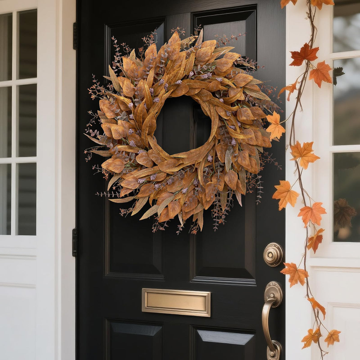 26" Artificial Fall Eucalyptus Wreath with Seeds for Front Door(Orange)