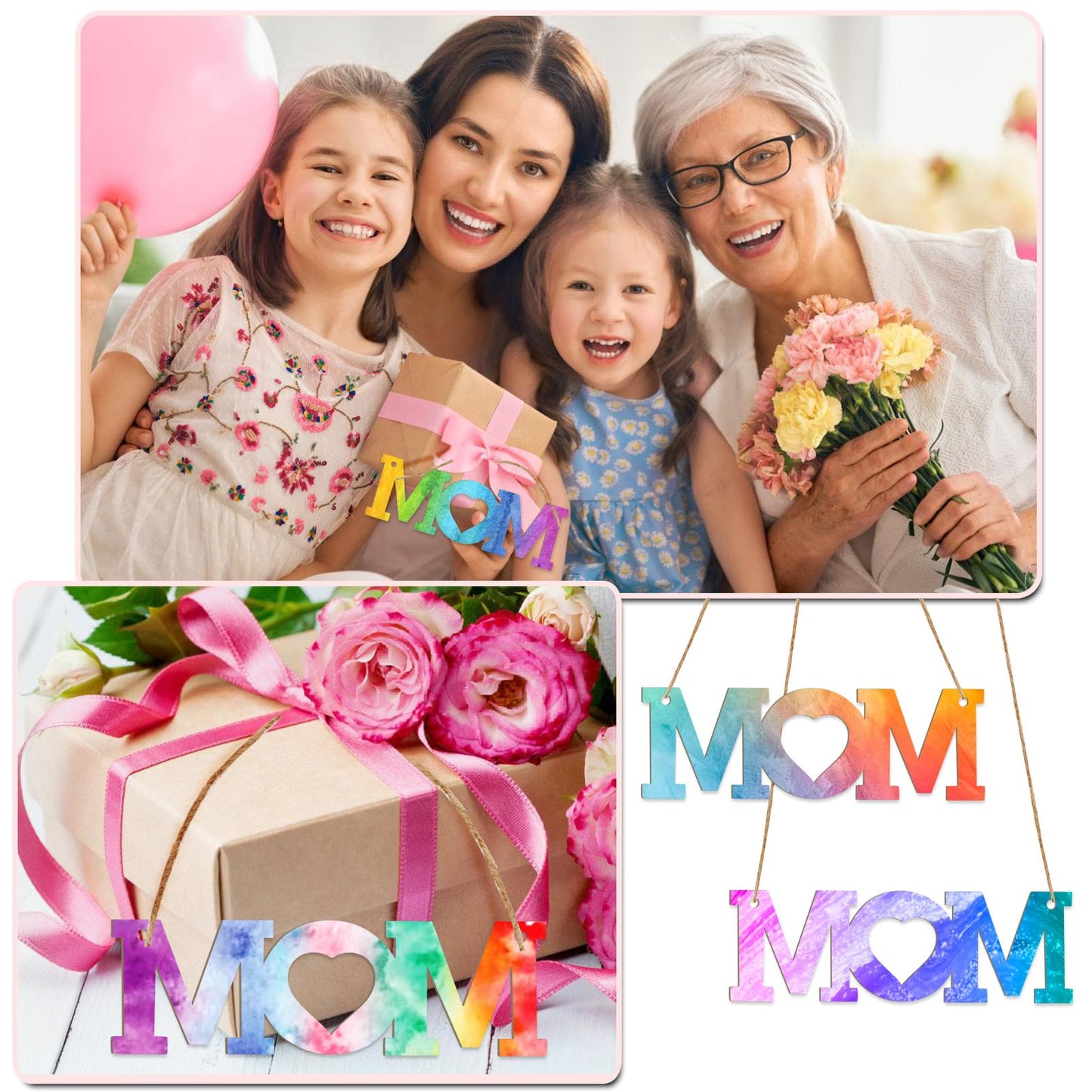 Tmflexe Mum 30Pcs Unfinished Wooden Mother's Day Gift Ornaments DIY Craft Mother Birthday Present-30Pack Paintable Blank Natural Mom Cutouts Hanging Wood Slices for Kids Art Crafts DIY Gift for Mom