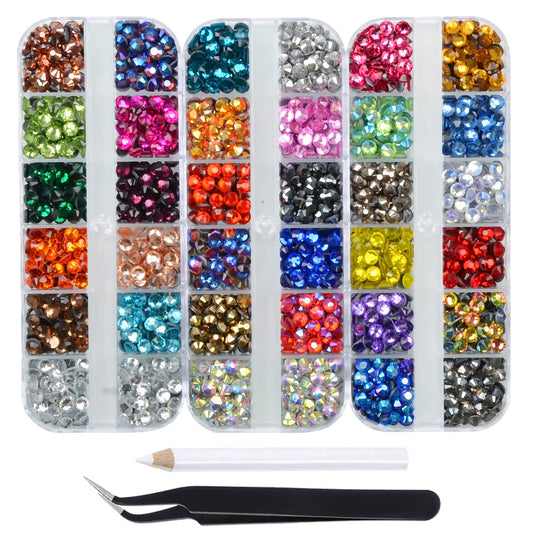 1080pcs+ Flatback Glass Hotfix Iron On Rhinestones Crystal for DIY Making with 1 Tweezer & 1 Picking Pen for Shoes, Clothes, Face Art, Bags, Manicure (33-Colors, SS 30)