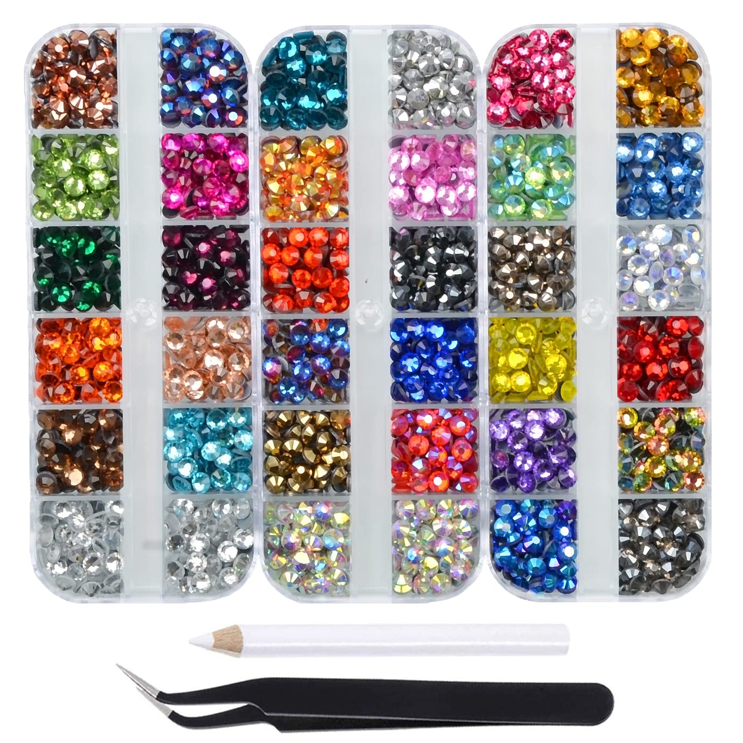 1600pcs+ Flatback Glass Hotfix Iron On Rhinestones Crystal for DIY Making with 1 Tweezer & 1 Picking Pen for Shoes, Clothes, Face Art, Bags, Manicure (34-Colors, SS 20)