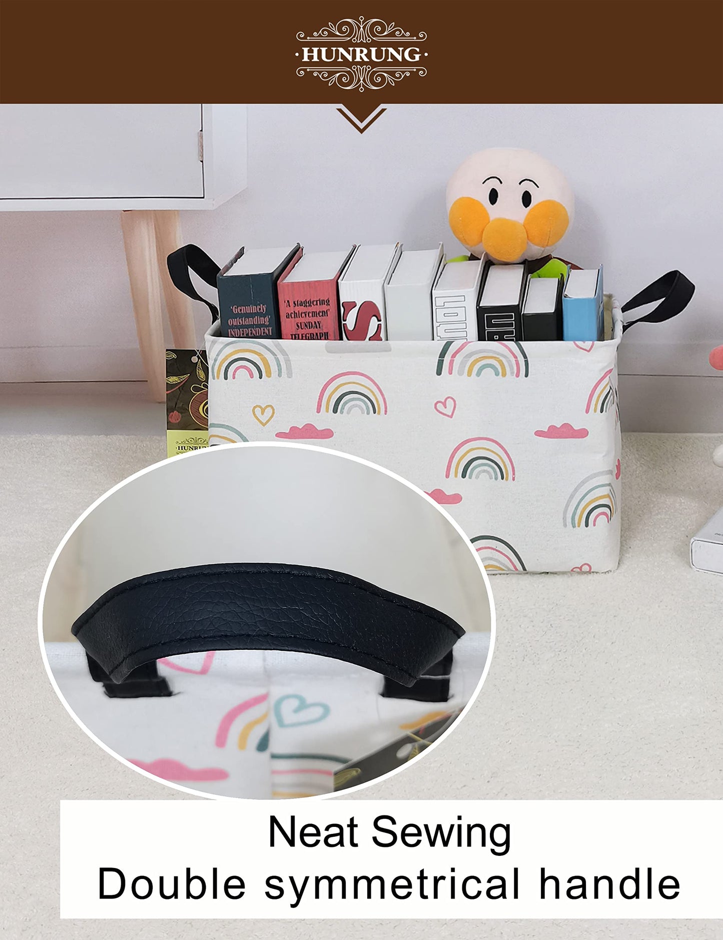 Rectangle Storage Basket Cute Canvas Organizer Bin for Pet/Children Toys, Books, Clothes Perfect for Rooms/Playroom(Rec-Rainbow)