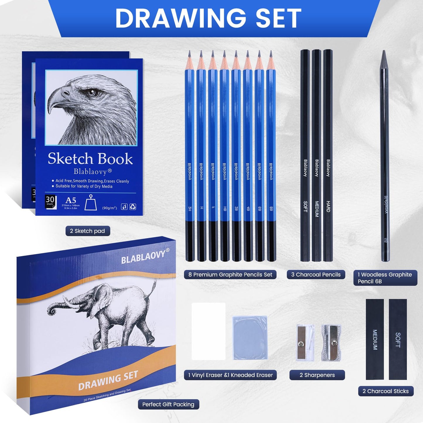 Art Supplies Drawing Pencils, Drawing Kit with 2 Sketch Book, Sketching Pencils, Graphite Pencils, Charcoal Pencils, Art Kit for Artists Adults Teens Beginner Kid, Drawing Pencils for Sketching