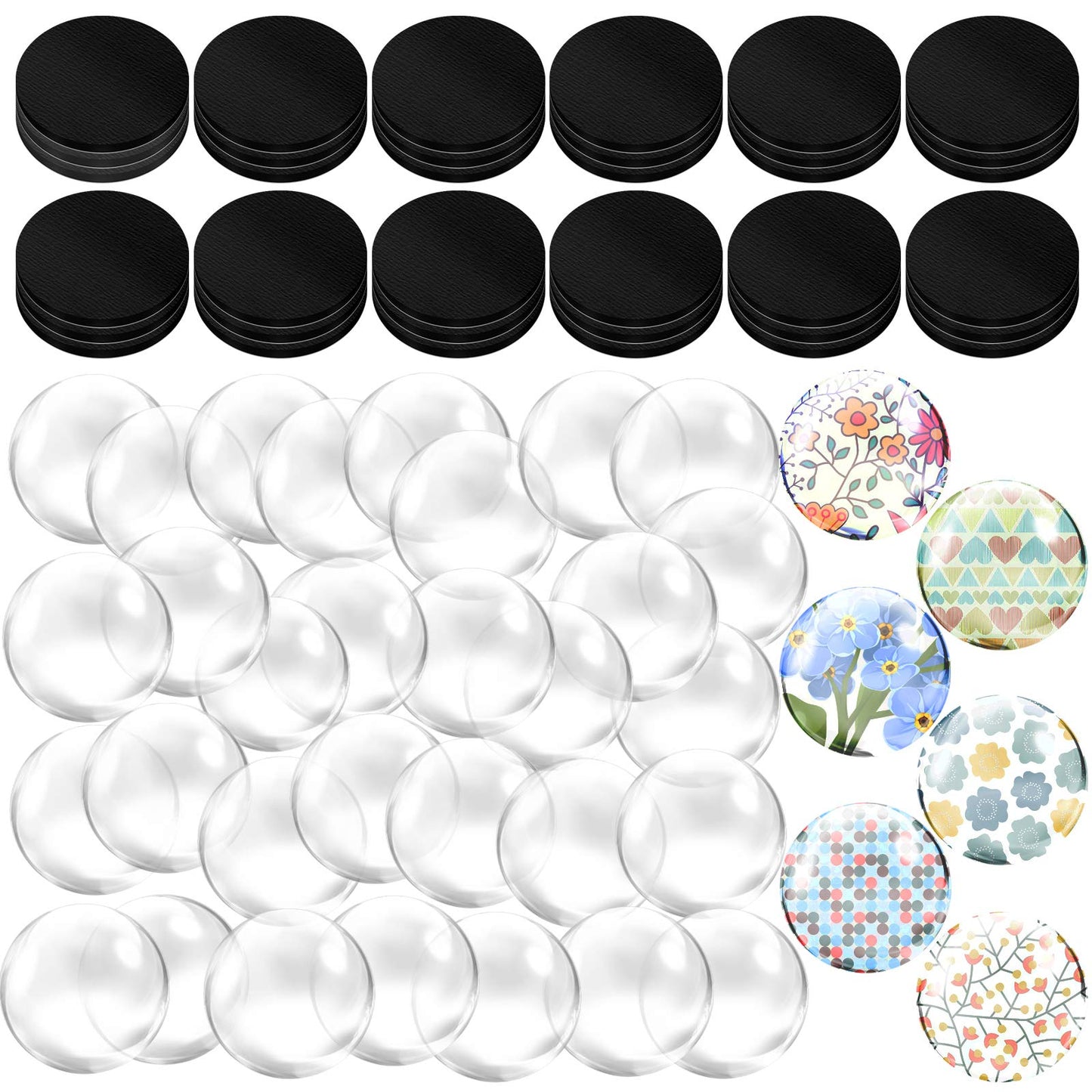 72 Pieces Craft Magnets Glass Ceramic Ferrite Magnet with Adhesive Backing and Transparent Clear Glass Cabochons for DIY Craft Fridge Refrigerator Magnets Pendants(Round,1 Inch)
