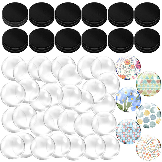 72 Pieces Craft Magnets Glass Ceramic Ferrite Magnet with Adhesive Backing and Transparent Clear Glass Cabochons for DIY Craft Fridge Refrigerator Magnets Pendants(Round,1 Inch)