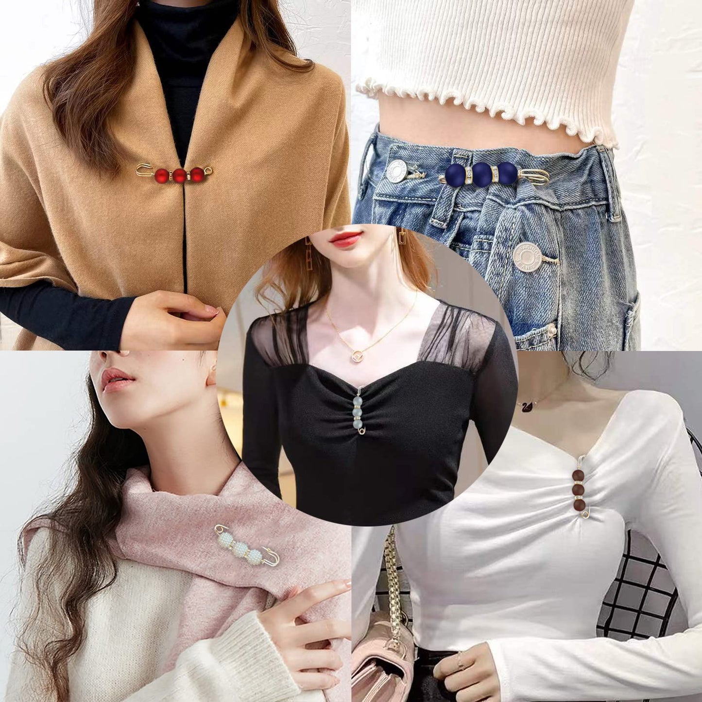 5 Pcs Pearl Brooch Pins for Women Fashion, Brooch Pins for Crafts, Sweater Shawl Clip Double Gold Brooch Pins for Women，Waist Pants Extender Safety Pins (Mixed color)