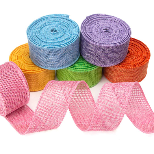 Easter Burlap Ribbon-Pink/Blue/Lavender/Apple Green/Yellow/Orange Wired Ribbon 1.5 Inch x 6 Colors Total 30 Yard Easter Ribbon for Crafts Wreaths Big Bow Wrapping Outdoor Decoration
