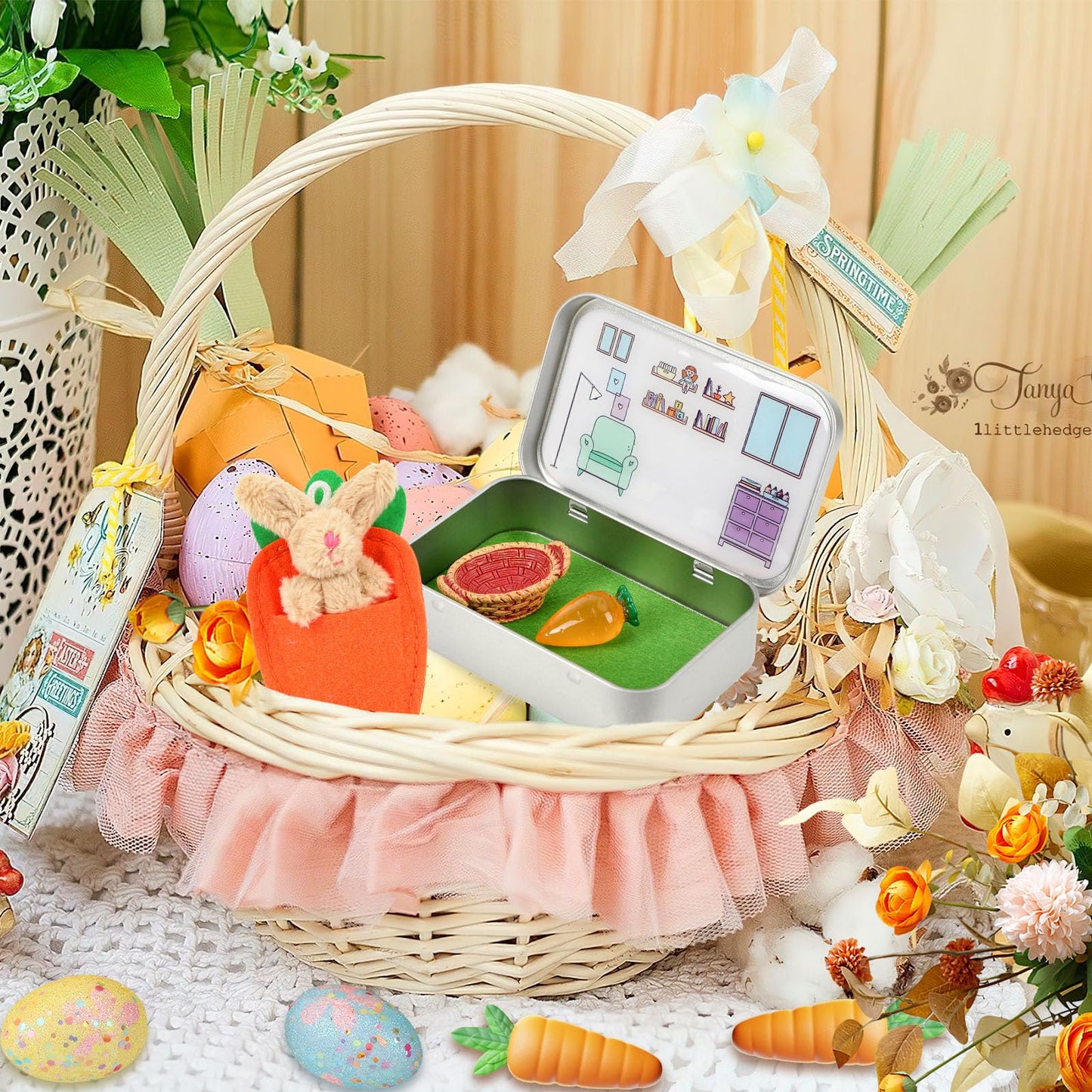 Little Pocket Bunny, Easter Basket Stuffer, Easter Gifts for Kids, DIY Pet Bunny Adoption, Easter Baskets,Cute Rabbit in Tin Box, Travel Buddy