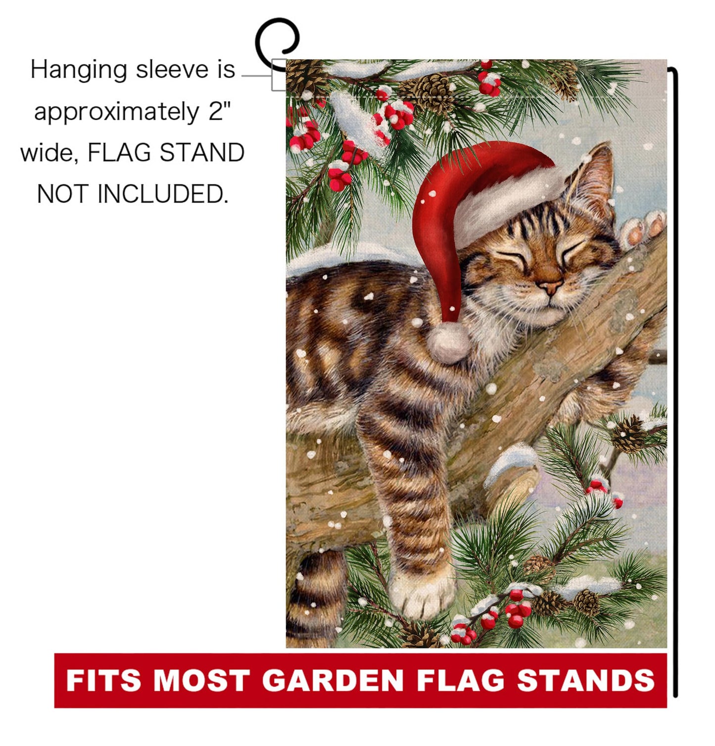 Winter Cat Garden Flag 12x18 Vertical Double Sided Christmas Holiday Outside Decorations Burlap Yard Flag BW738