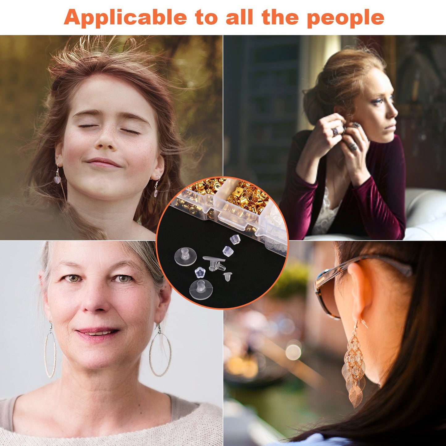 1040pcs Earring Backs, BetyBedy 10 Styles Earring Backings Kit, Metal Plastic Rubber Earring Back Clips Bullet Butterfly Flower Shape