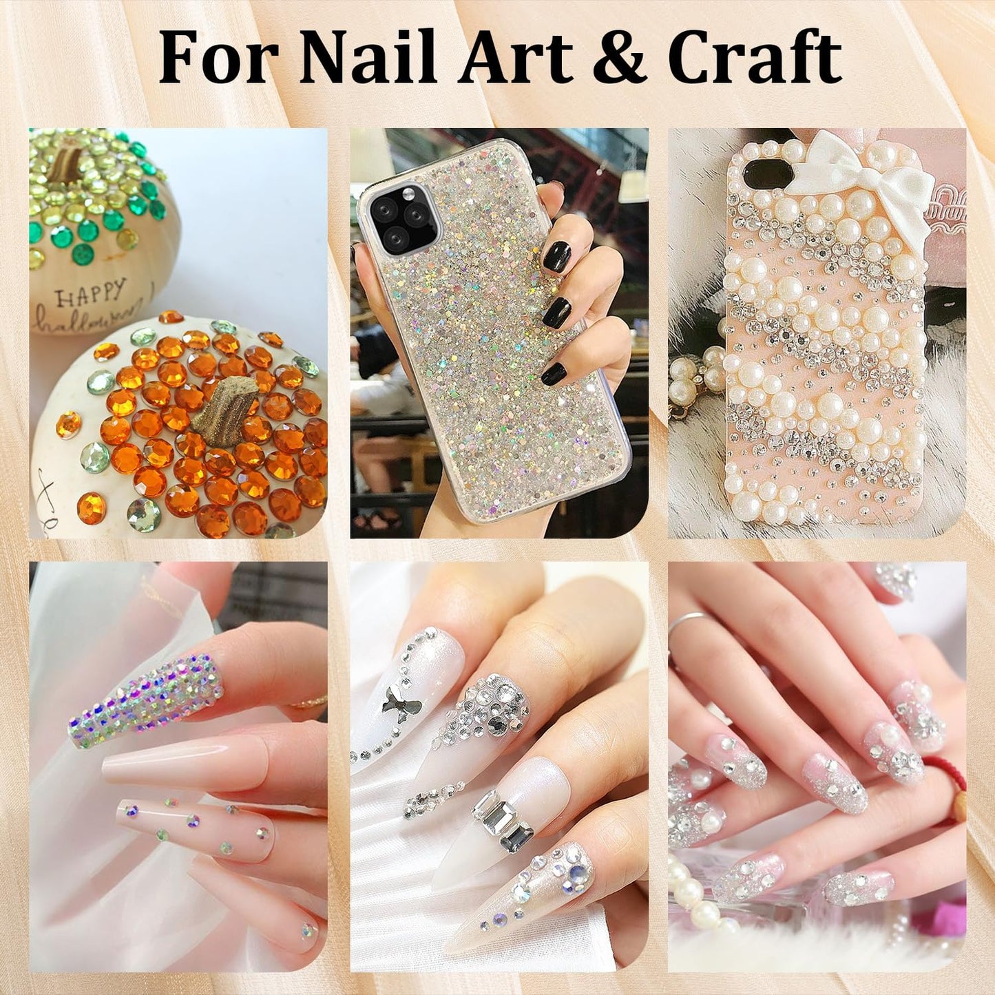 Flatback Face Gems Kits for Makeup with Glue, Round Glass Crystal AB & Clear Gems, Beige & White Pearls & 4 Colors Cosmetic Chunky Glitter with Dotting Tools, Eye Jewels for Body Make-up, Nail Art