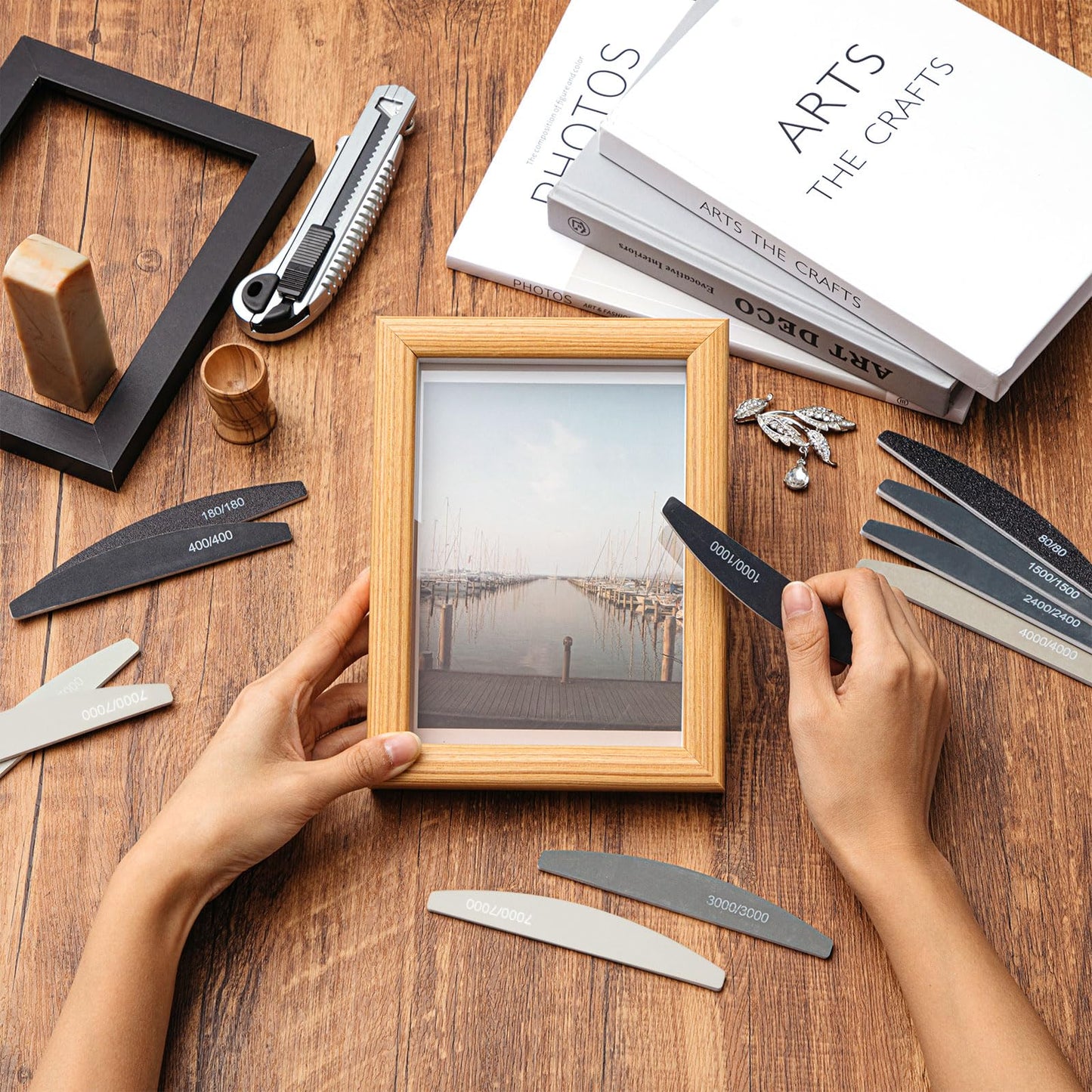 Honoson 20 Pcs Sanding Sticks for Plastic Models Polishing Sticks Assorted Metal and Wood Sanding Tools Accessory for Model Craft Amateur Beginner(Low Grits Rating,Moon Style)