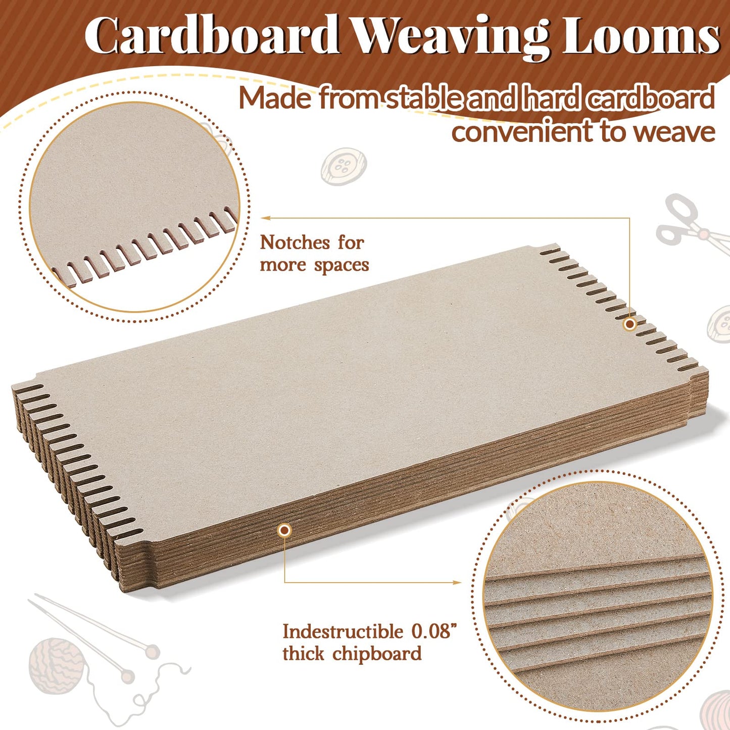24 Pack Cardboard Weaving Looms Weaving Wide Notch Loom Boards Loom for Beginners Knitting Sewing Crochet Basket Jewelry Arts Crafts, 6-1/2 x 13 Inch