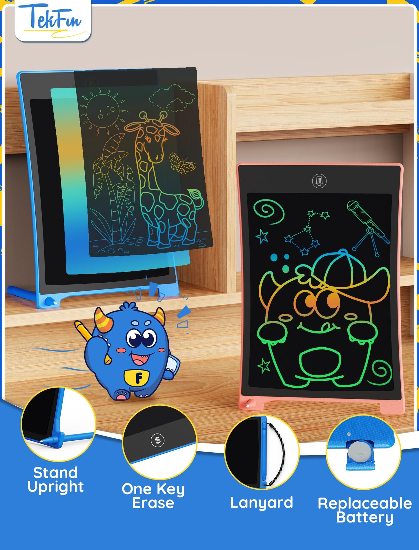 TEKFUN Kids Toys,10in 2 Pack LCD Writing Tablet Coloring Doodle Drawing Board Pad for Kids with Stylus, Car Trip Educational Toys Easter Toys Birthday Gift for Toddlers 3 4 5 6 7 Kids Girls Boys