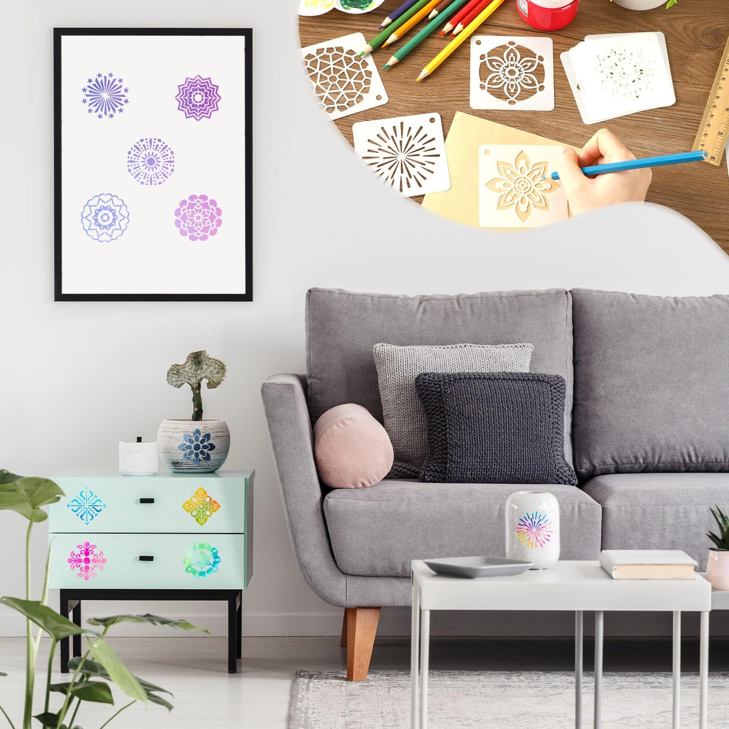 JULMELON 20 PCS Mandala Stencil, 3 Inch Mandala Stencils for Wood, Reusable Plastic Rock Painting Stencils DIY Art Projects Fabric Canvas Wall