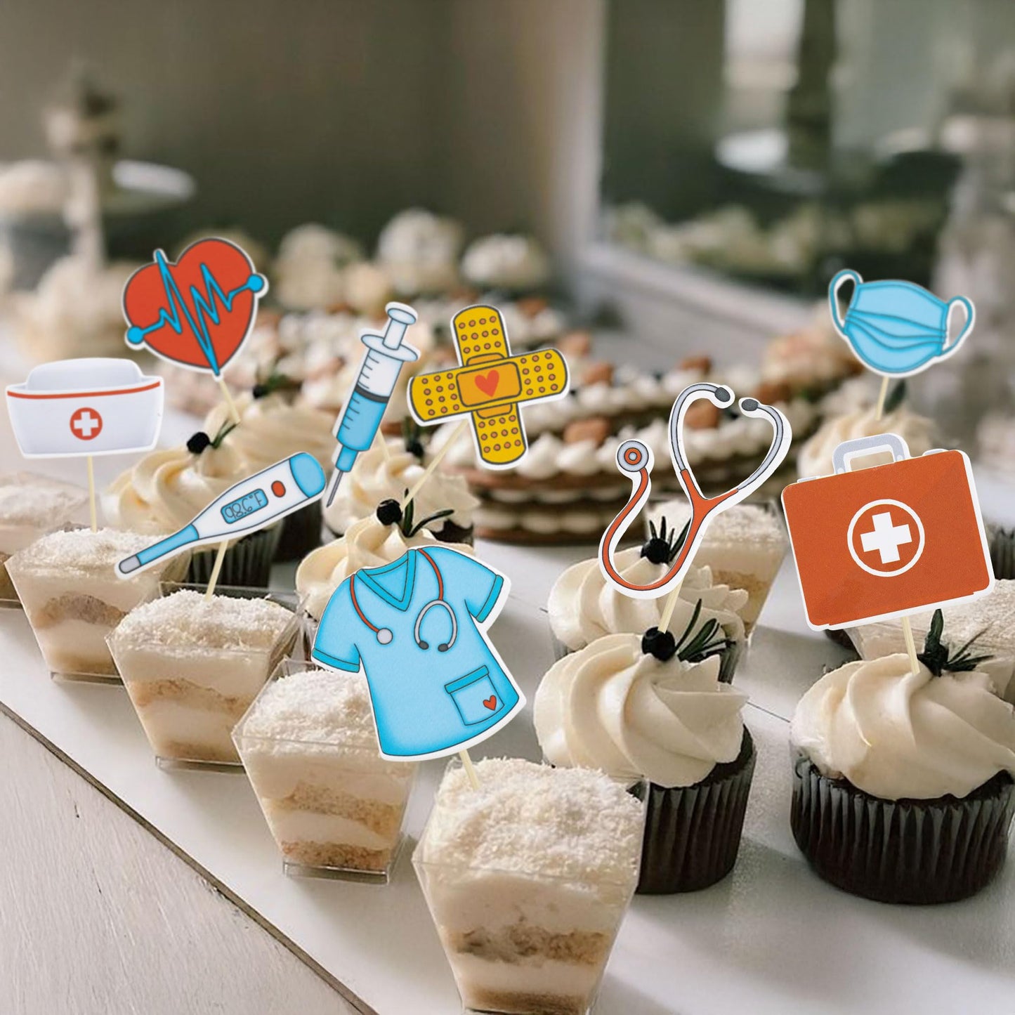 Gyufise 36Pcs Nurse Cupcake Toppers Nursing School Graduation Cupcake Picks for Medical Rn Nurse Grad Themed Birthday Party Cake Decorations Supplies