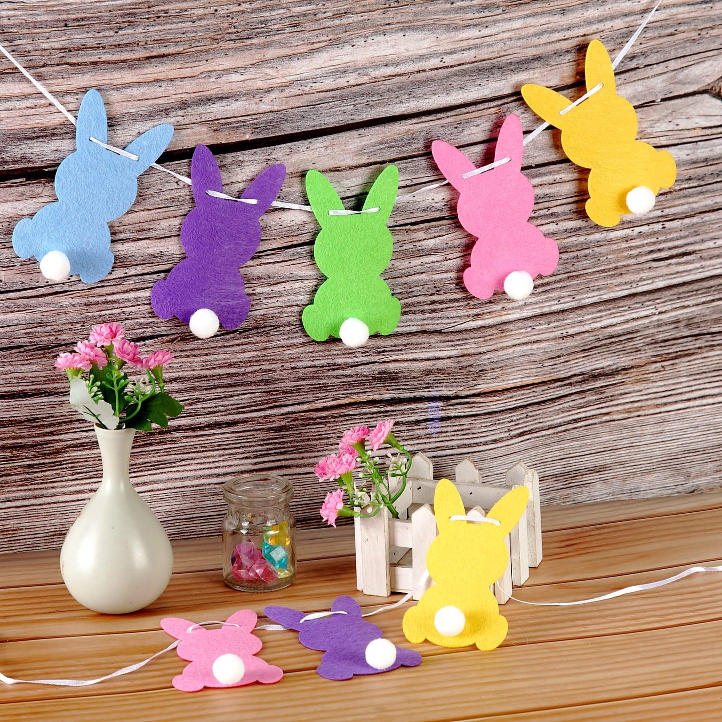 Easter Bunny Rabbit Banner Bunting Garland, Easter Decorations (Colorful Bunny)