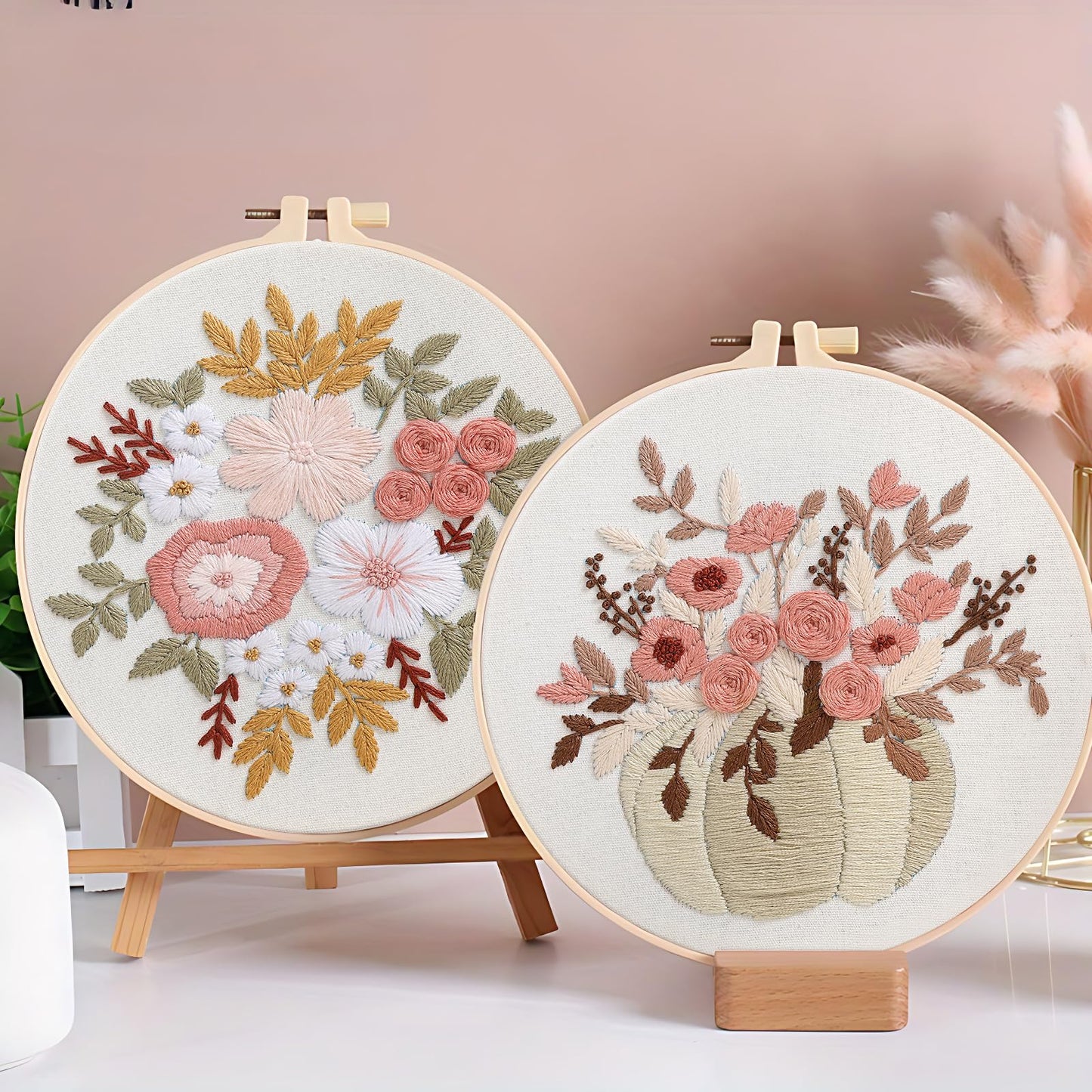 Embroidery Kit for Beginners, 3 Sets Stamped Cross Stitch Kits for Beginner, Floral Pattern Embroidery Starter Kits for Adults with Embroidery Hoop Instructions Threads and Needles Scissors
